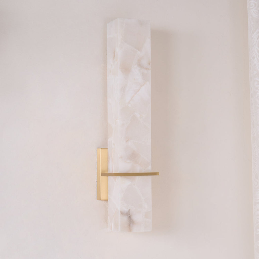 Modern Cuboid Alabaster Brass White Light Wall