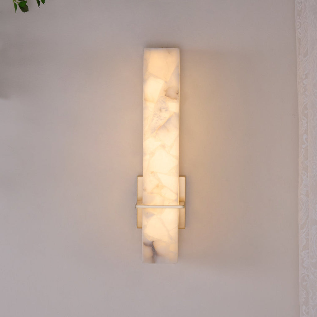 Modern Cuboid Alabaster Brass White Light Wall