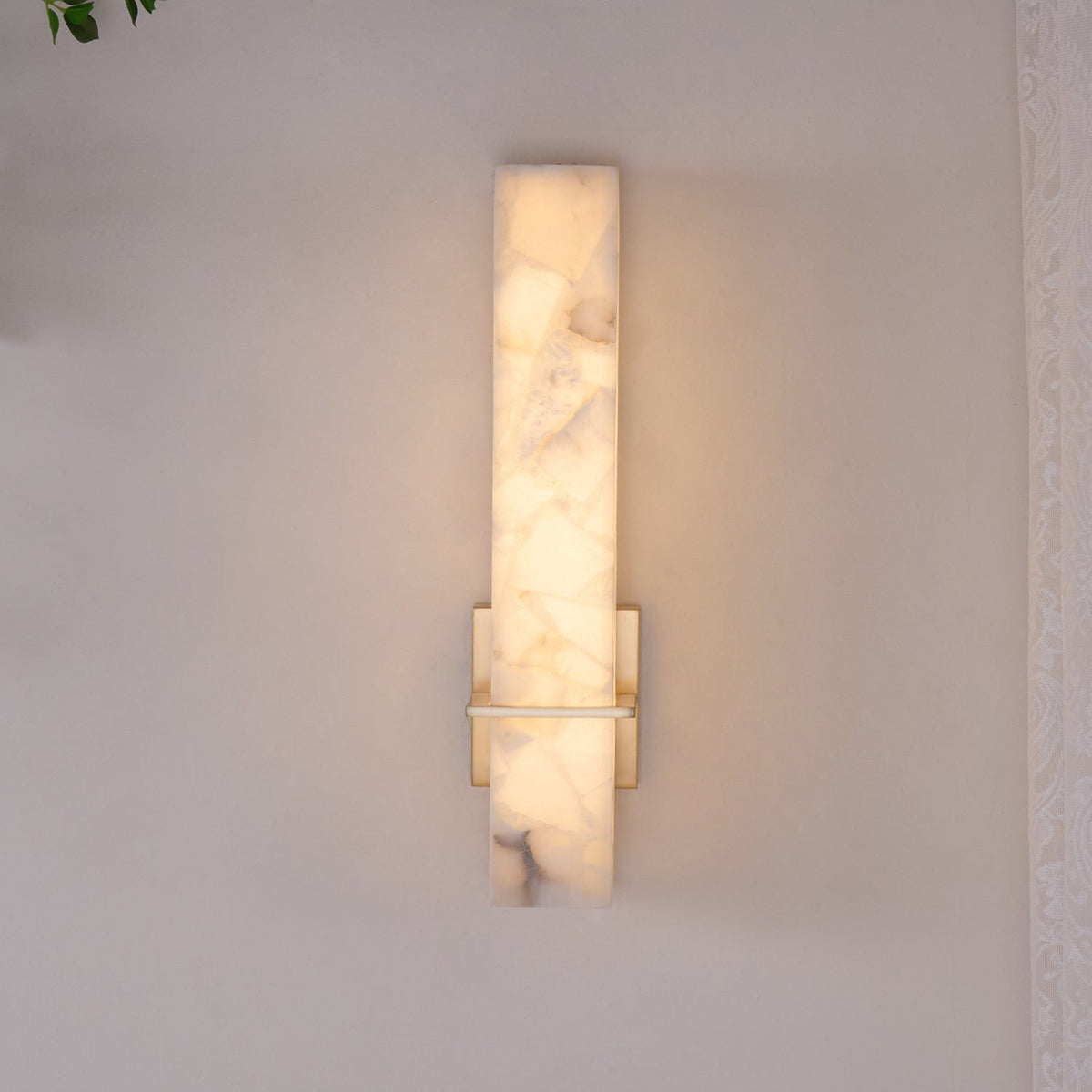 Modern Cuboid Alabaster Brass White Light Wall