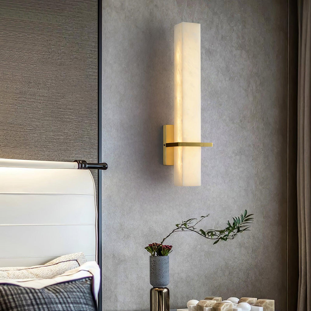 Modern Cuboid Alabaster Brass White Light Wall