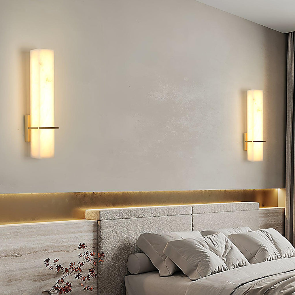 Modern Cuboid Alabaster Brass White Light Wall