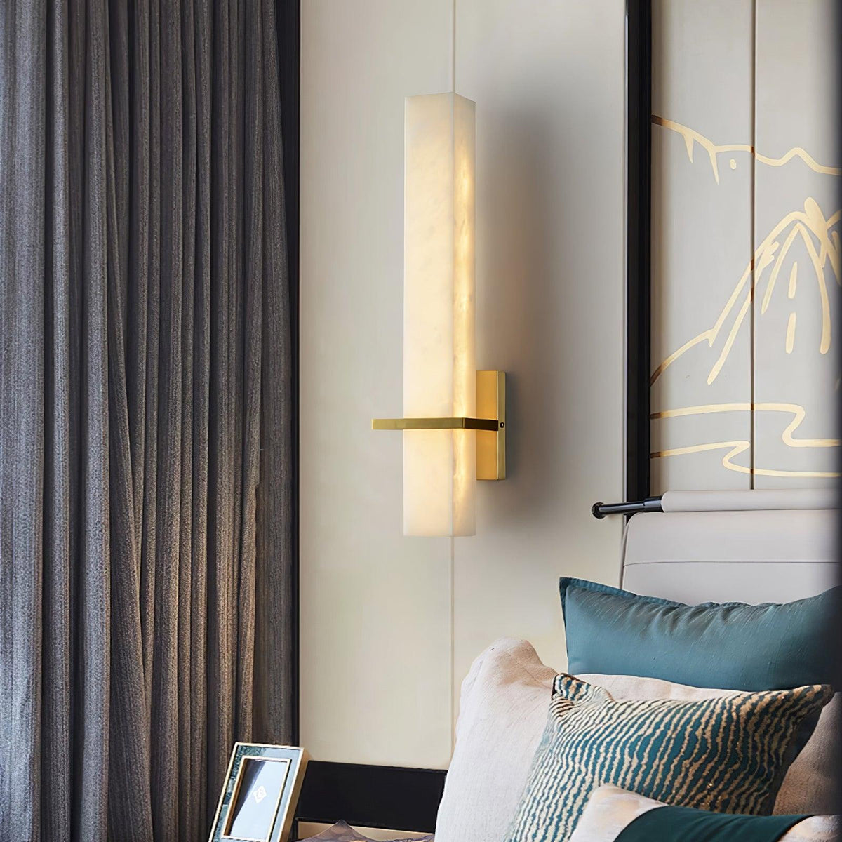 Modern Cuboid Alabaster Brass White Light Wall