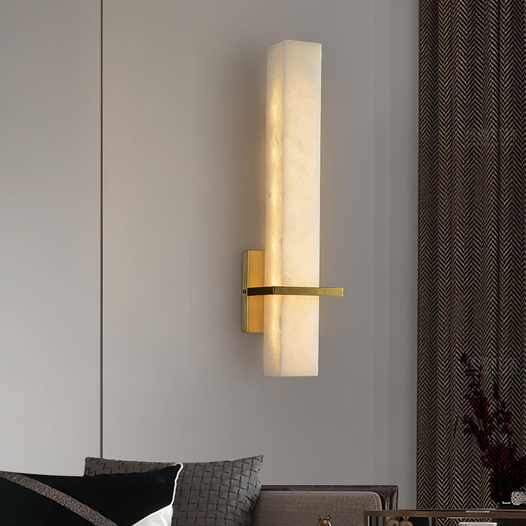 Modern Cuboid Alabaster Brass White Light Wall