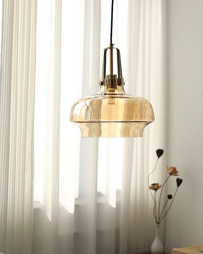 Brass Fittings Glass Amber Pendant Light