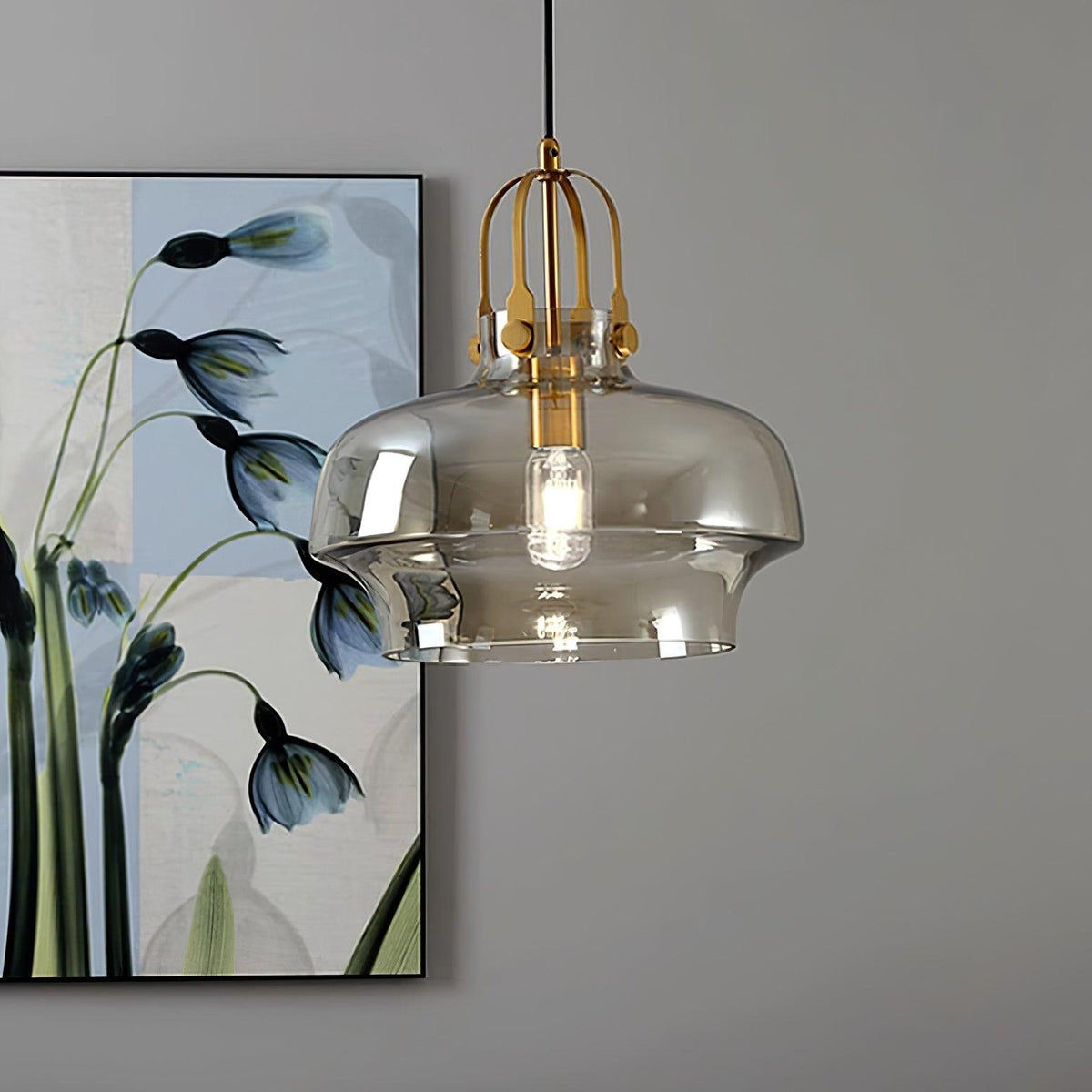Brass Fittings Glass Amber Pendant Light