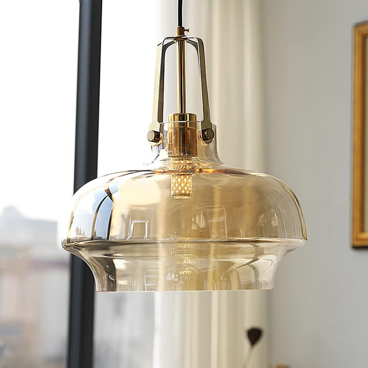 Brass Fittings Glass Amber Pendant Light