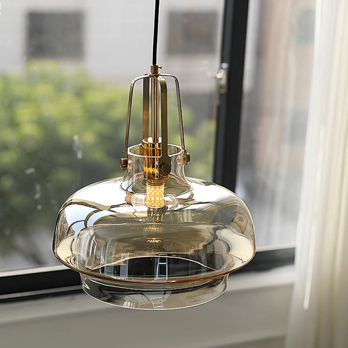 Brass Fittings Glass Amber Pendant Light