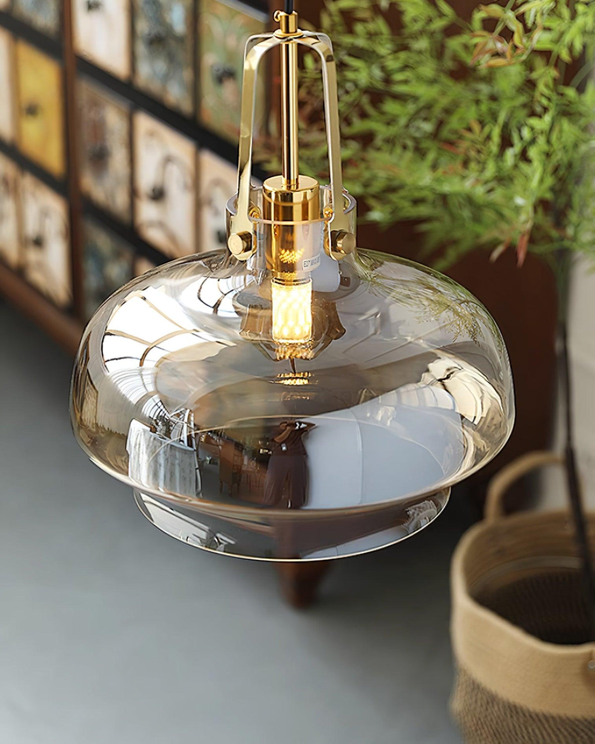 Brass Fittings Glass Amber Pendant Light