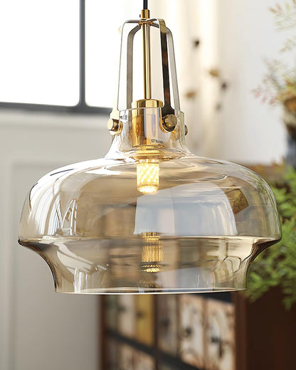 Brass Fittings Glass Amber Pendant Light