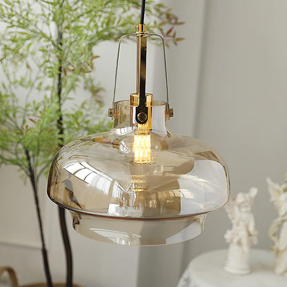 Brass Fittings Glass Amber Pendant Light