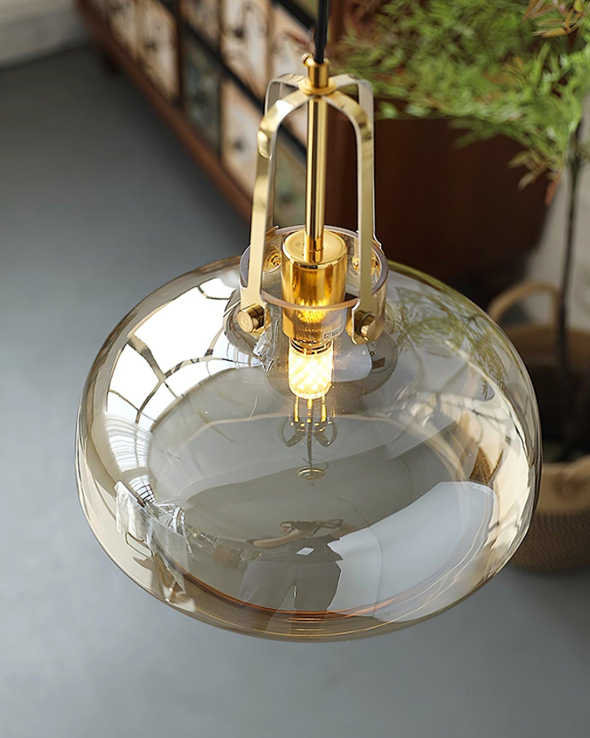 Brass Fittings Glass Amber Pendant Light