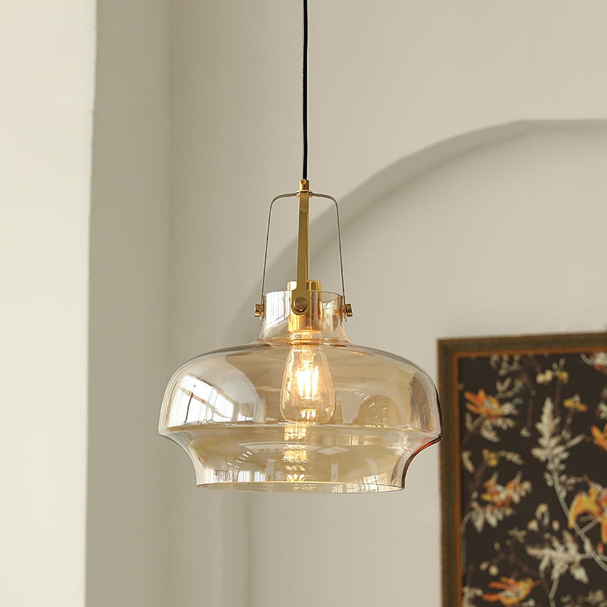 Brass Fittings Glass Amber Pendant Light