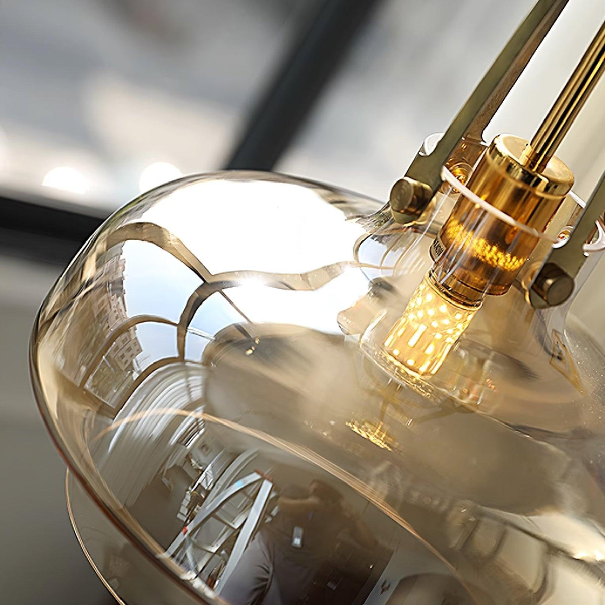 Brass Fittings Glass Amber Pendant Light
