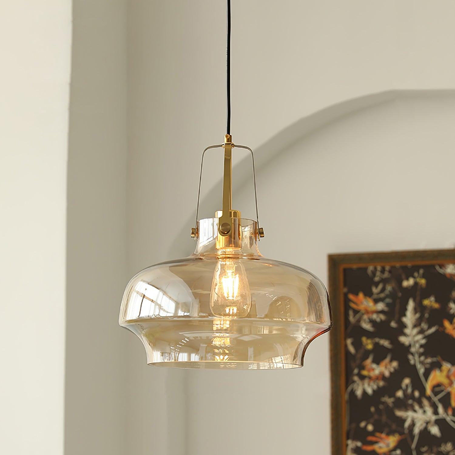 Brass Fittings Glass Amber Pendant Light