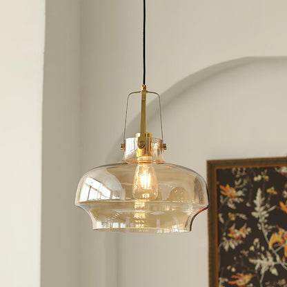 Brass Fittings Glass Amber Pendant Light