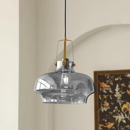 Brass Fittings Glass Amber Pendant Light