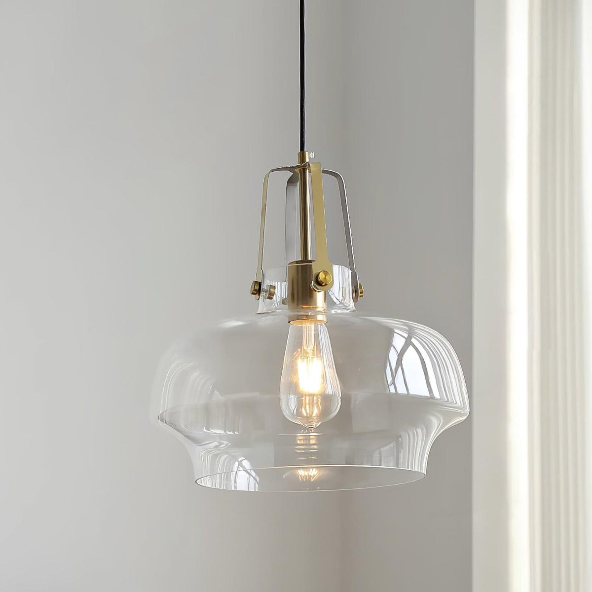 Brass Fittings Glass Amber Pendant Light