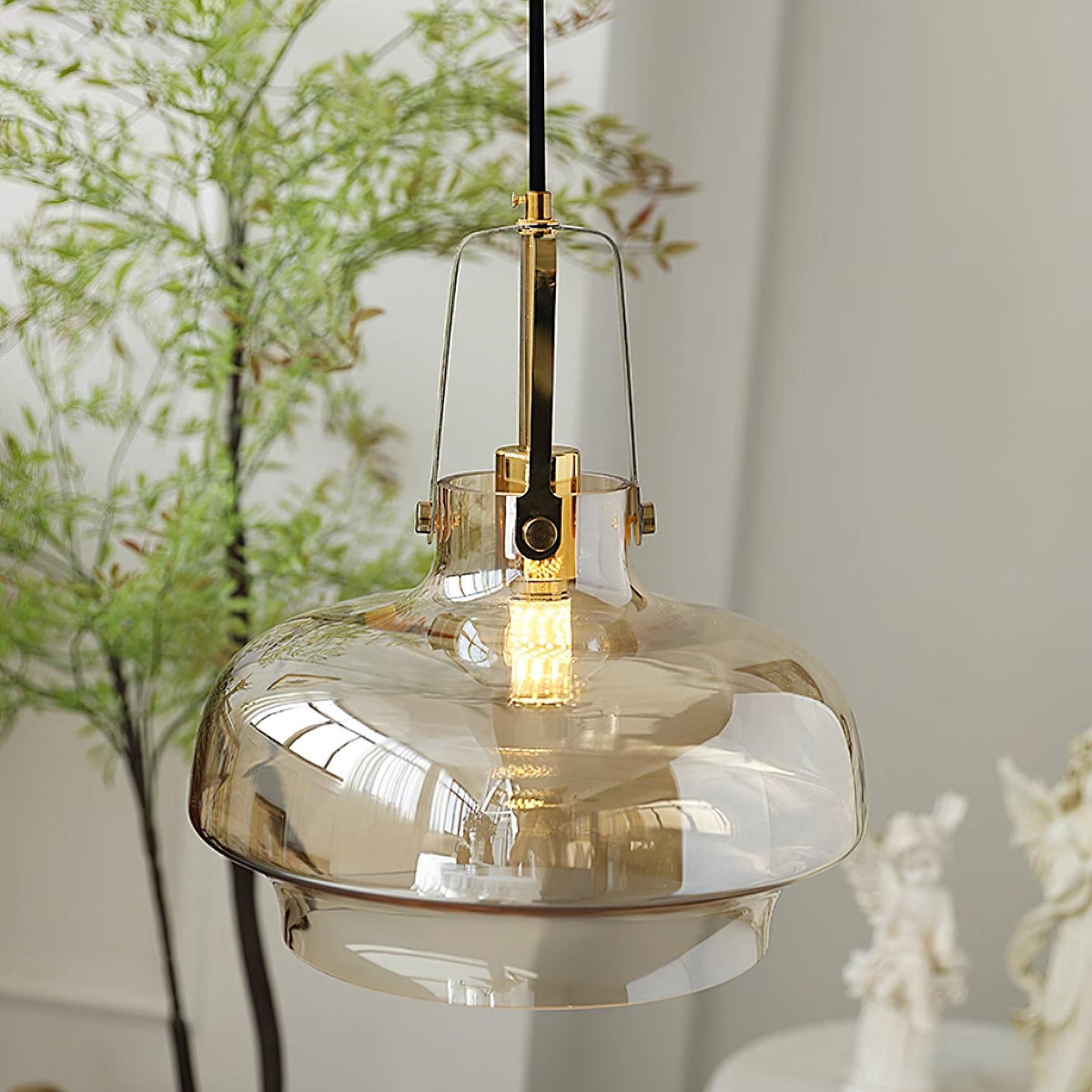 Brass Fittings Glass Amber Pendant Light