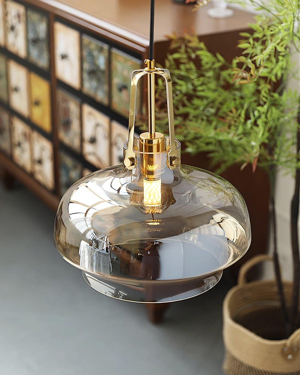 Brass Fittings Glass Amber Pendant Light