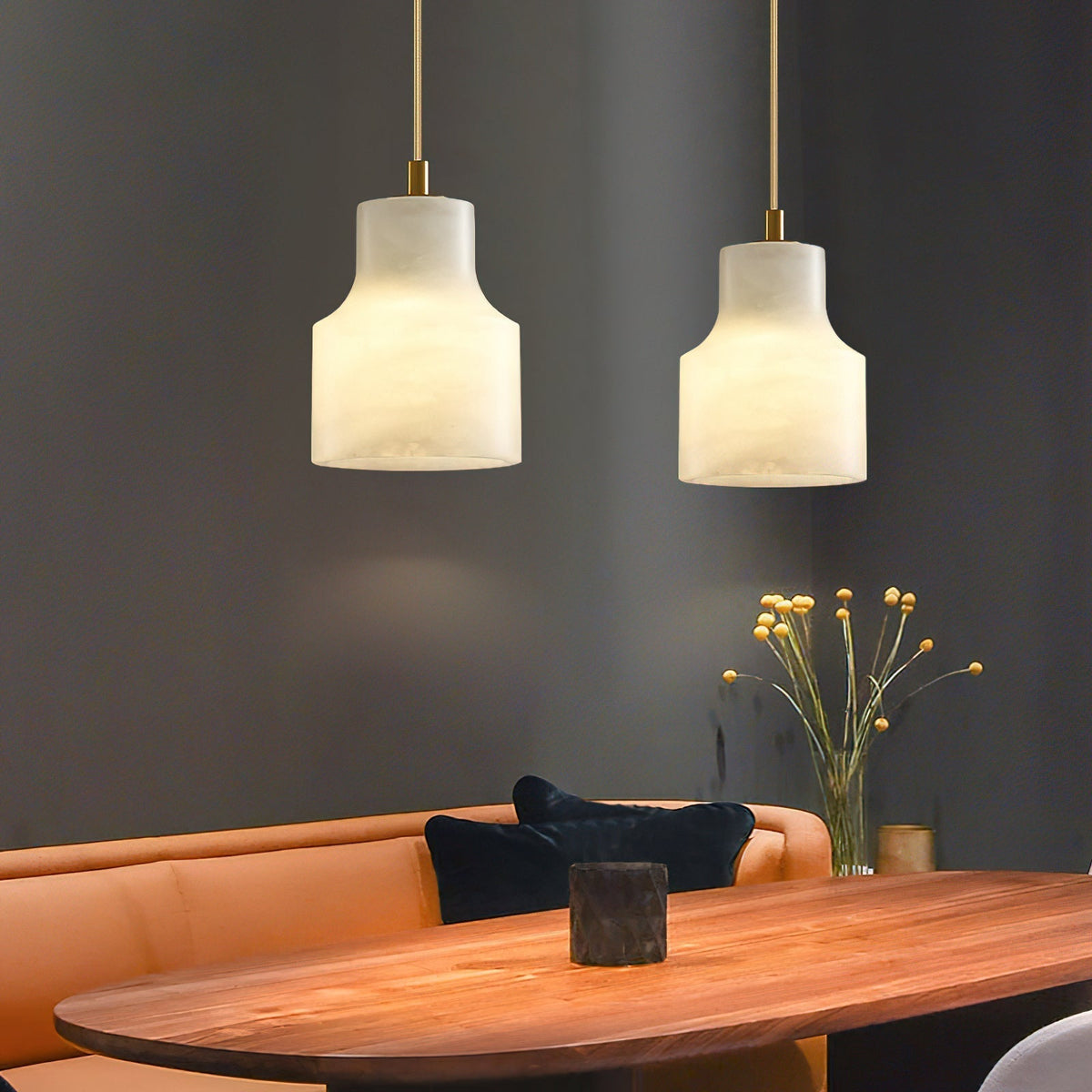 Pendant Light in Timeless Alabaster Brass