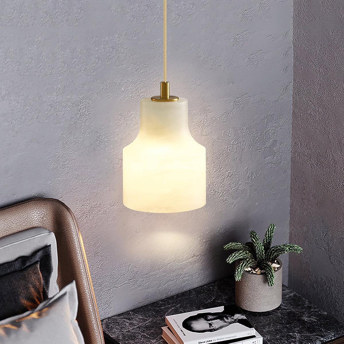Pendant Light in Timeless Alabaster Brass