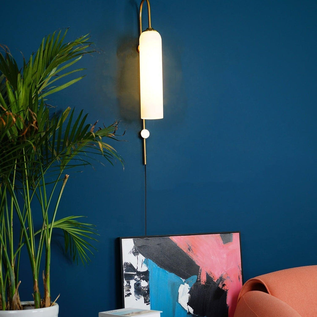 Tall Cylindrical Shade Aurora Mouth Blown Glass Wall Light