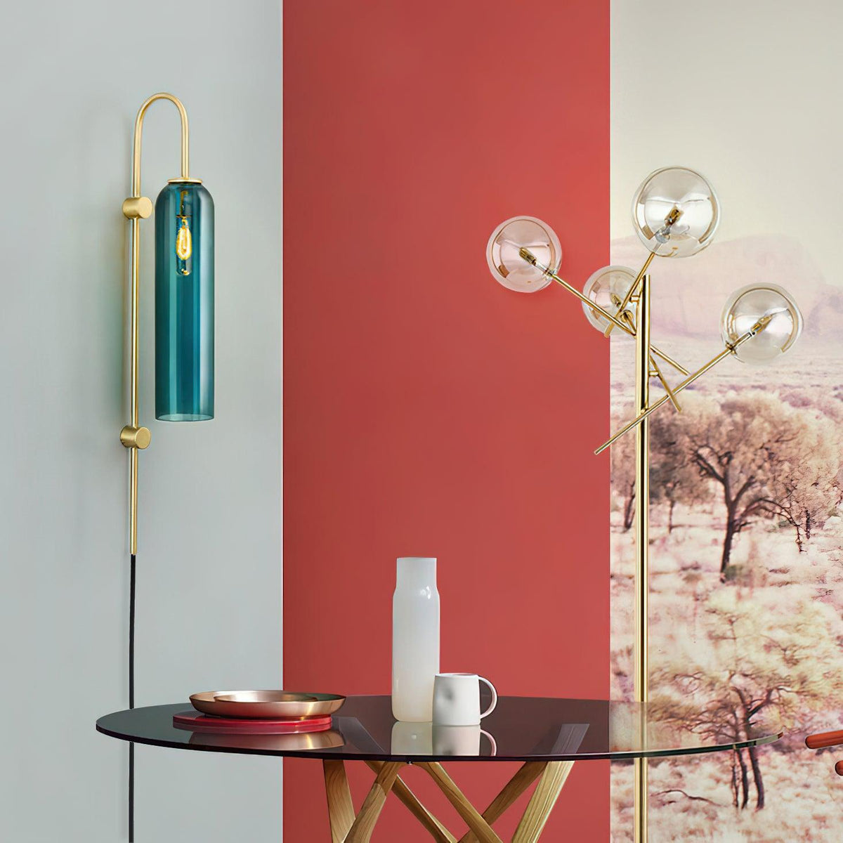 Tall Cylindrical Shade Aurora Mouth Blown Glass Wall Light