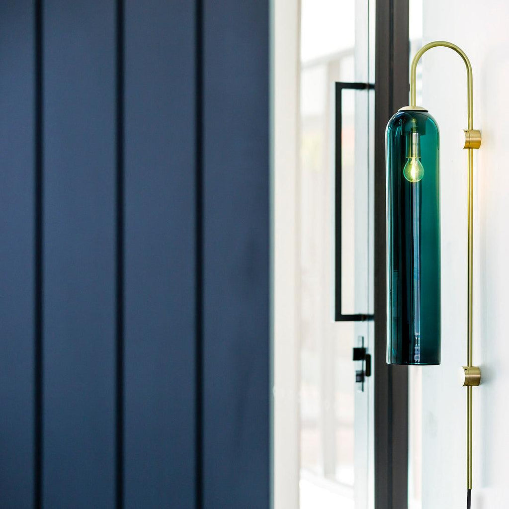 Tall Cylindrical Shade Aurora Mouth Blown Glass Wall Light