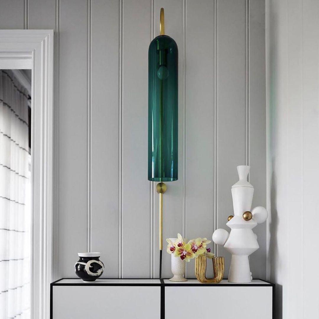 Tall Cylindrical Shade Aurora Mouth Blown Glass Wall Light