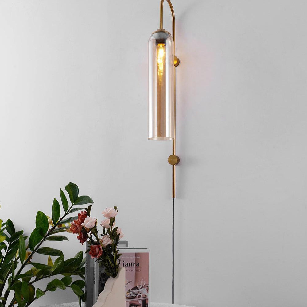 Tall Cylindrical Shade Aurora Mouth Blown Glass Wall Light
