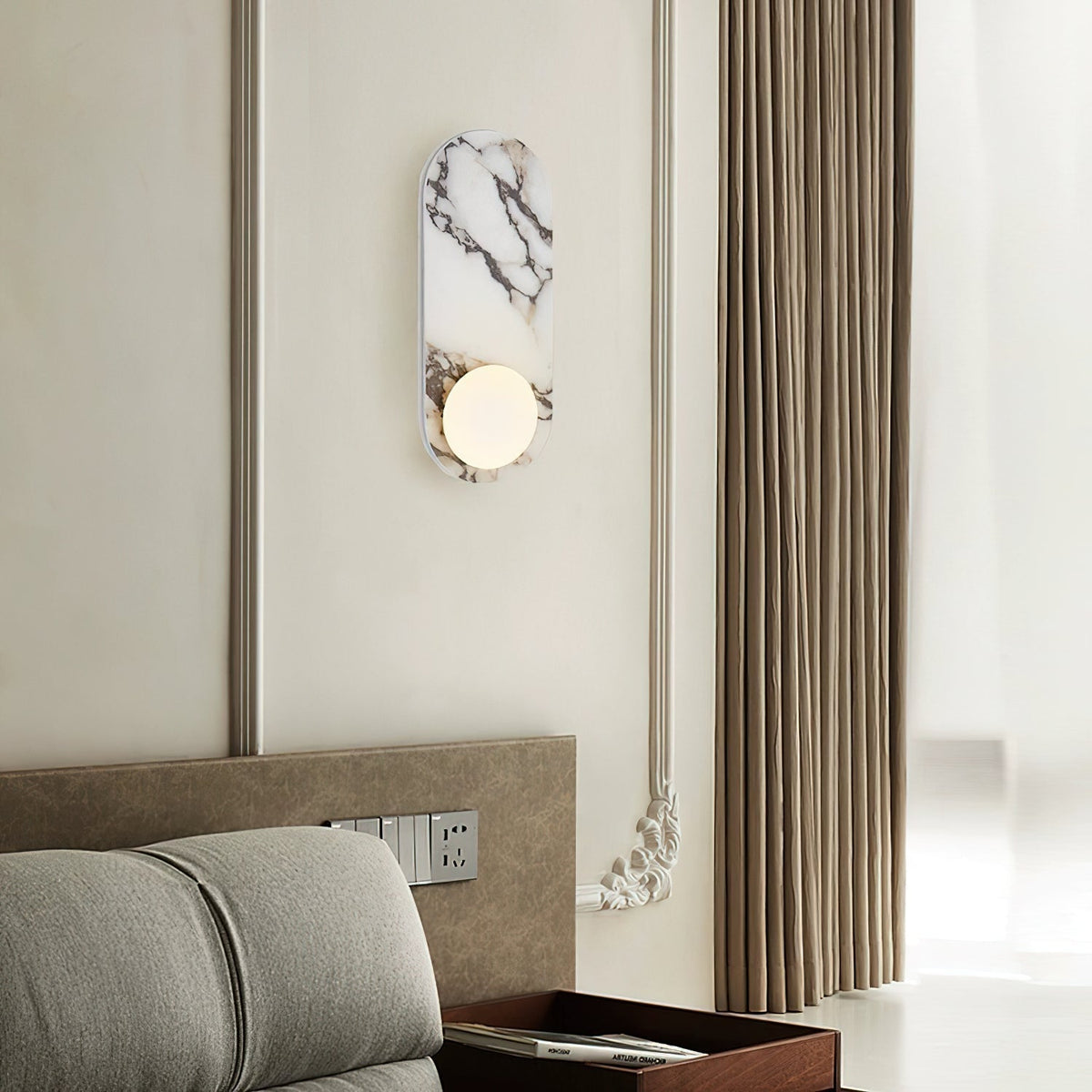 Italian Marble Sculptural Wall Light With Glass Shade