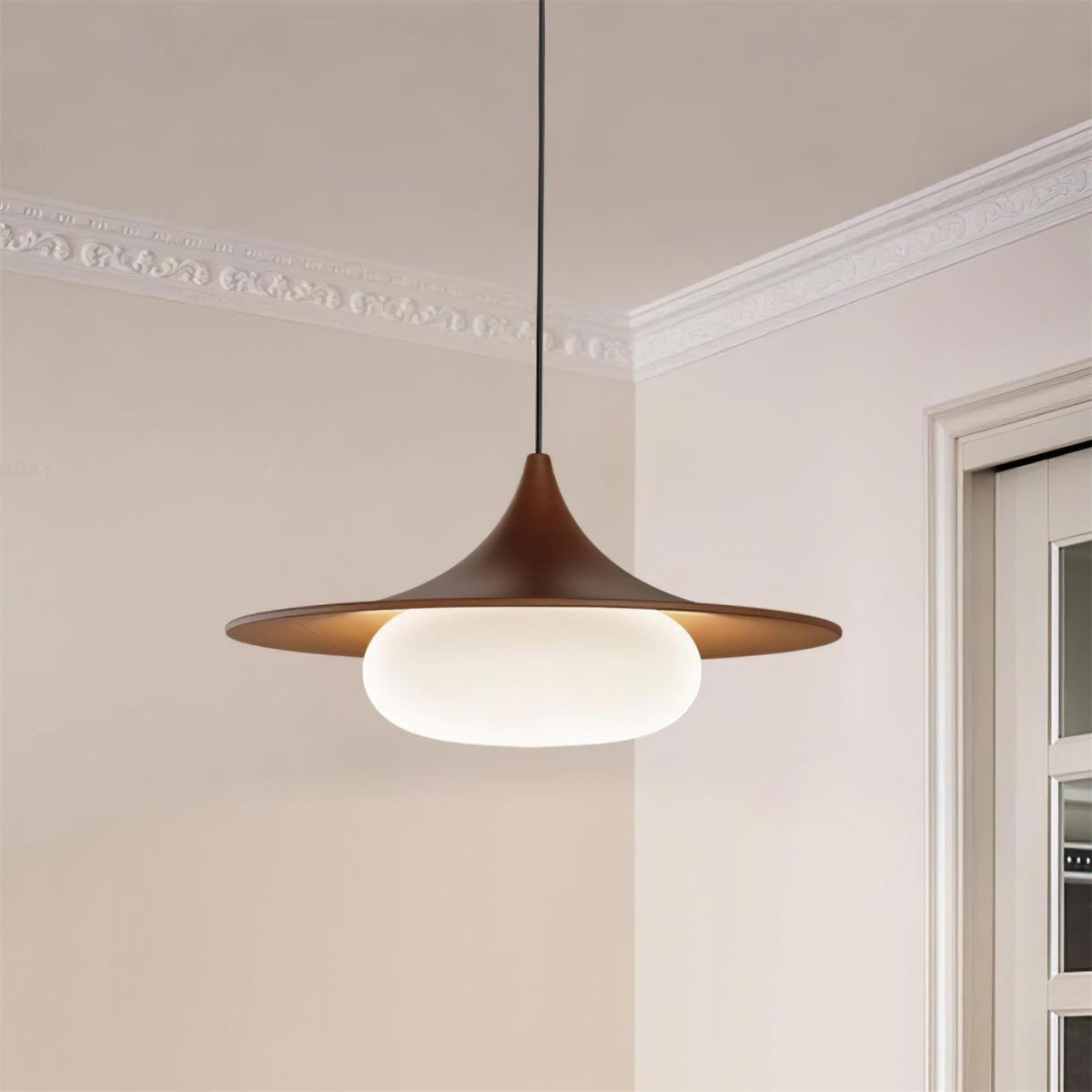 Canopy Pendant Light With Integrated LED Walnut Wood