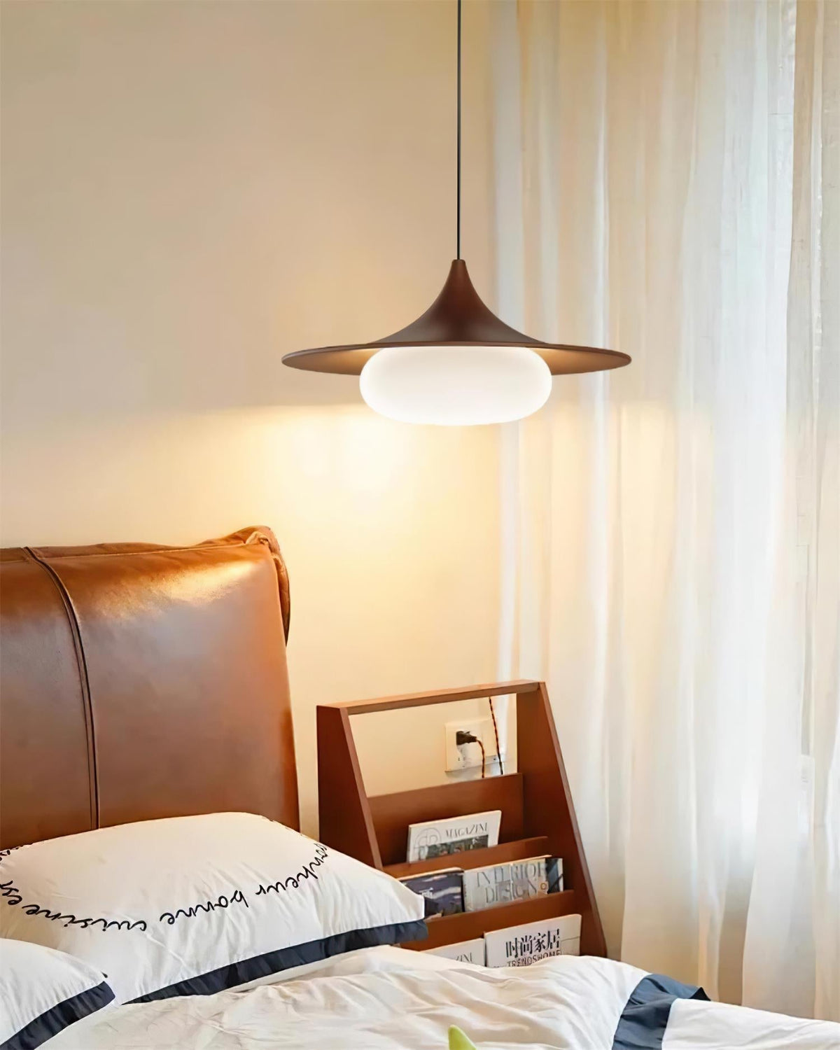 Canopy Pendant Light With Integrated LED Walnut Wood