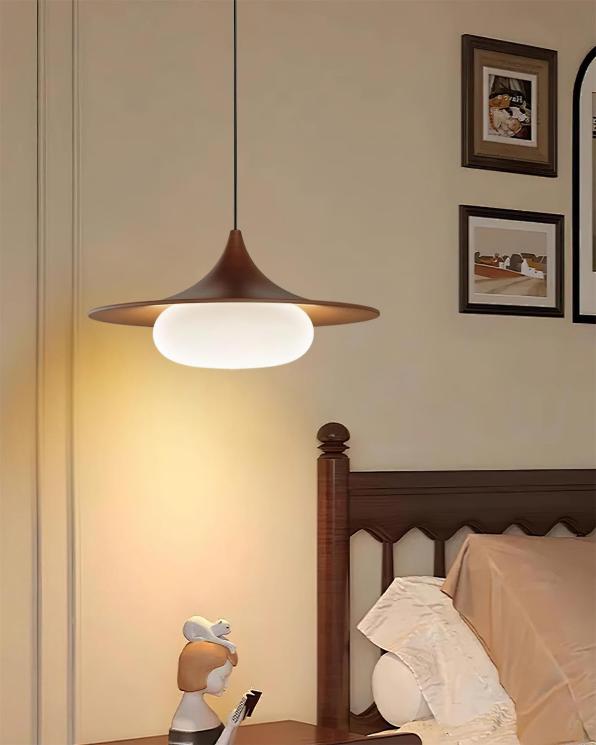 Canopy Pendant Light With Integrated LED Walnut Wood
