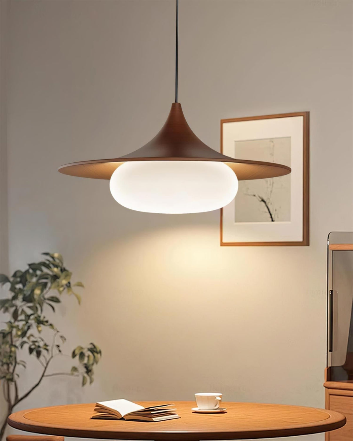 Canopy Pendant Light With Integrated LED Walnut Wood
