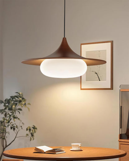Canopy Pendant Light With Integrated LED Walnut Wood