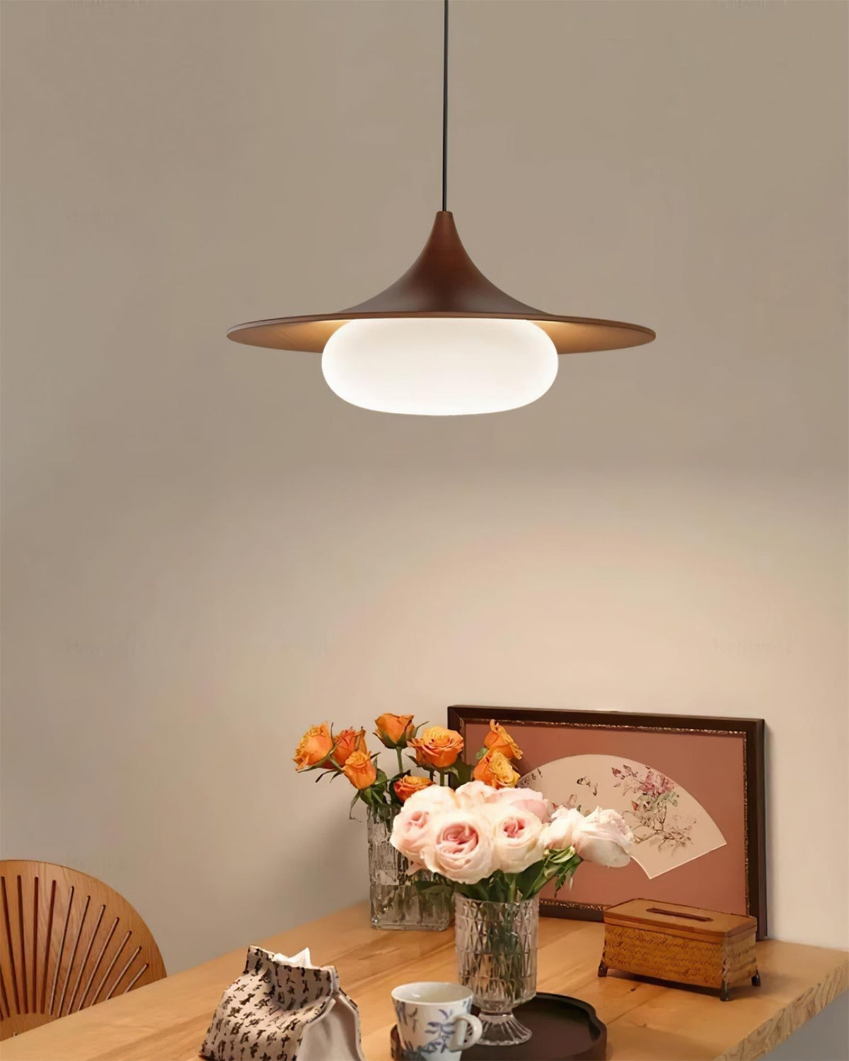 Canopy Pendant Light With Integrated LED Walnut Wood