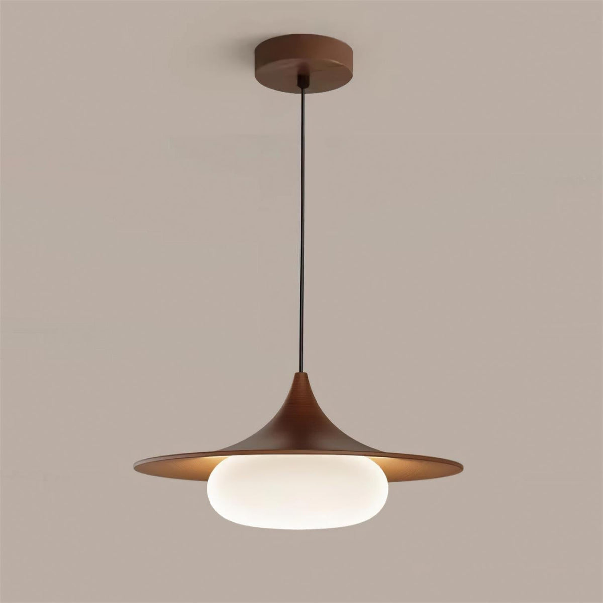Canopy Pendant Light With Integrated LED Walnut Wood