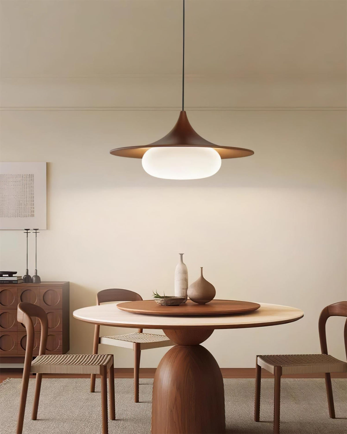Canopy Pendant Light With Integrated LED Walnut Wood