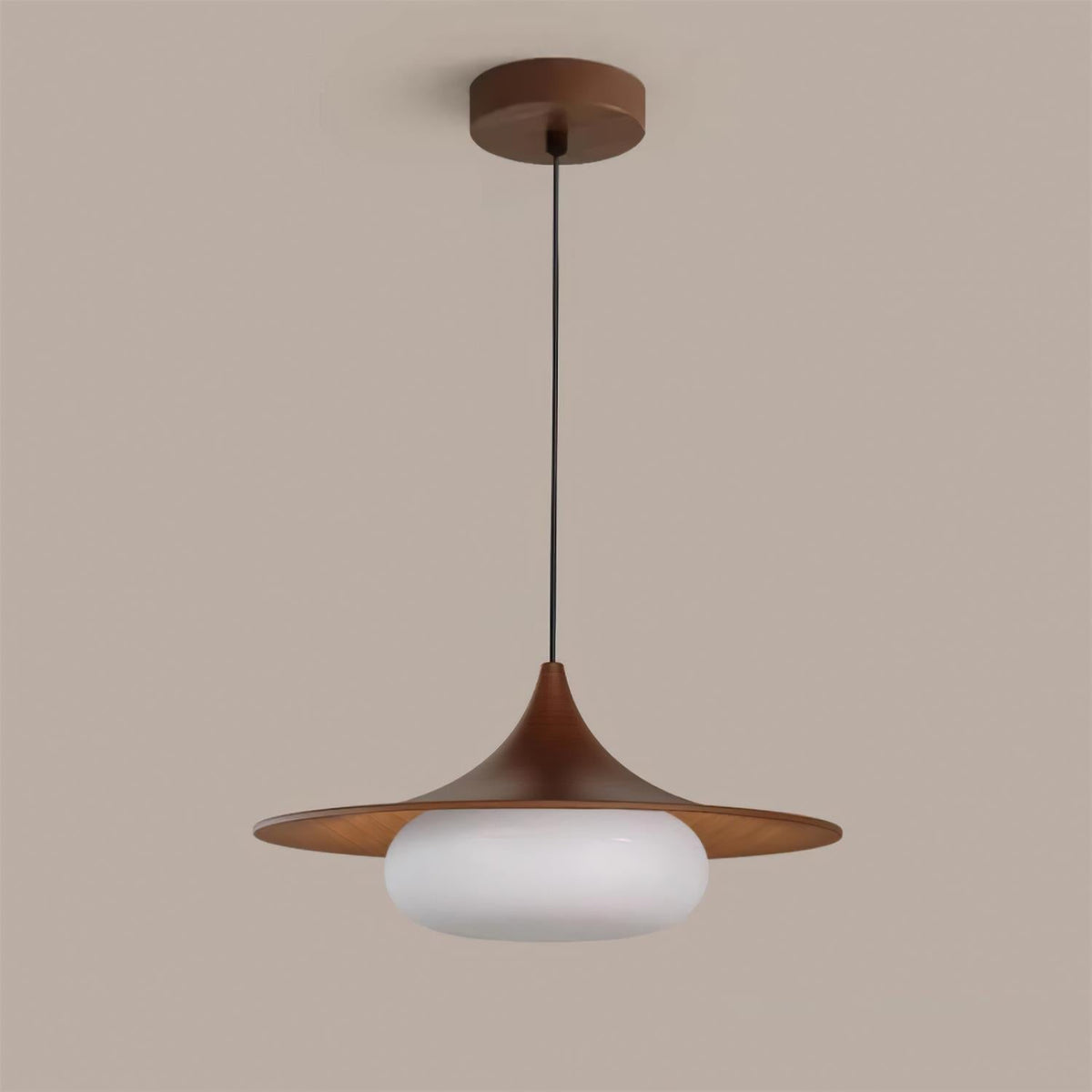 Canopy Pendant Light With Integrated LED Walnut Wood