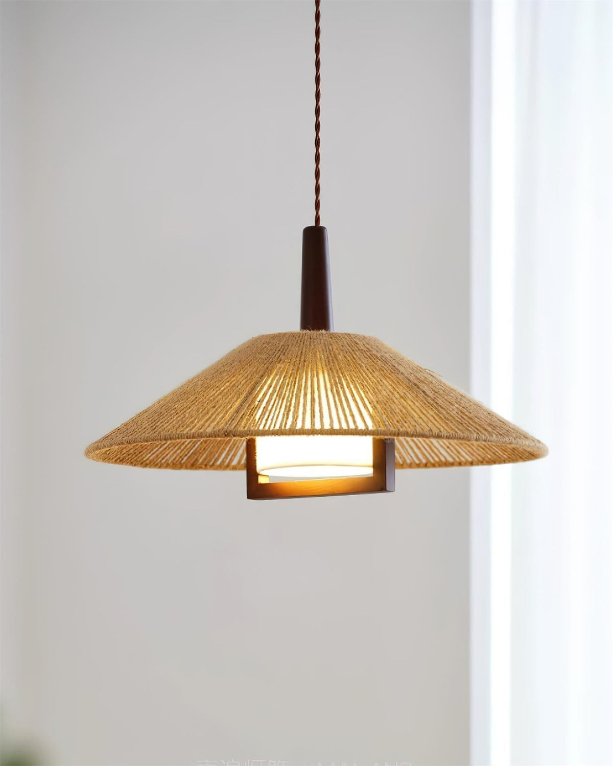 Hemp Shade Ambient Glow Pendant Light With Rattan Cone
