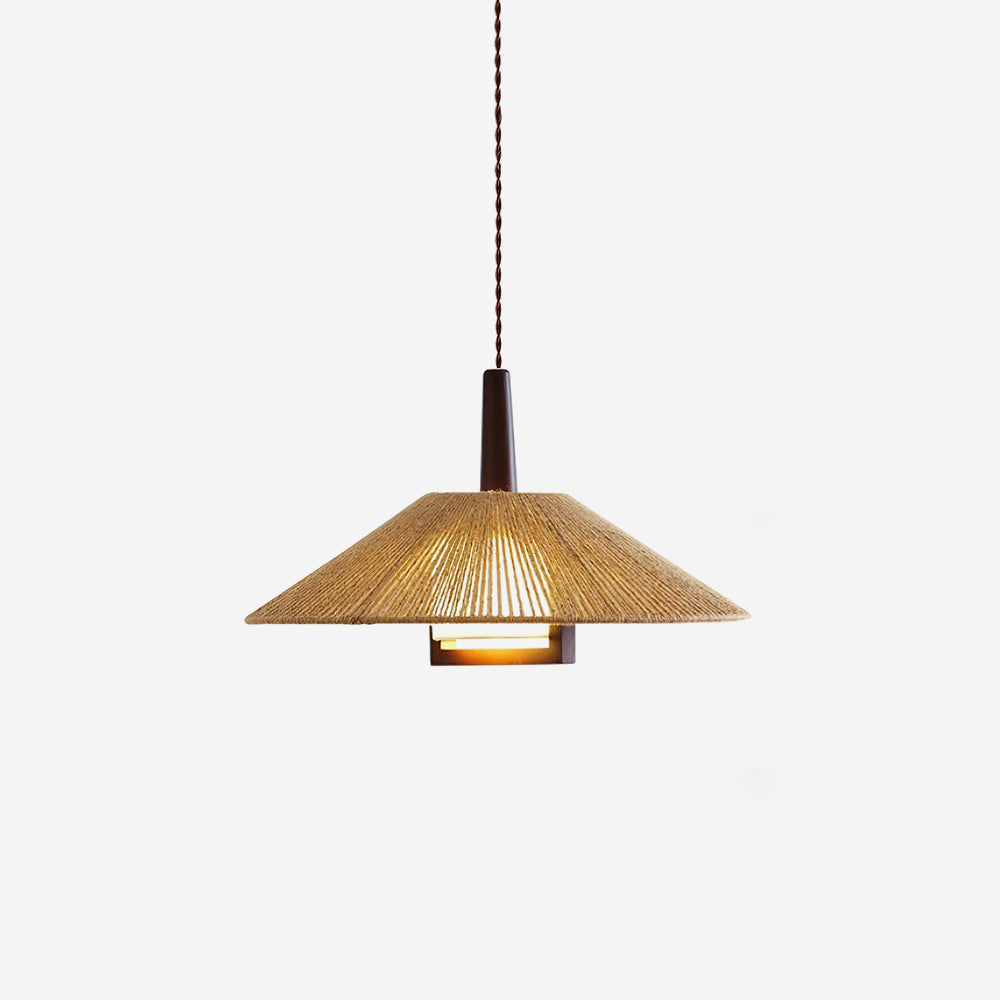 Hemp Shade Ambient Glow Pendant Light With Rattan Cone
