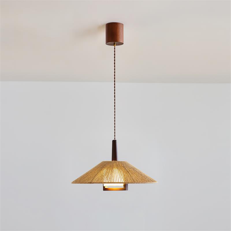 Hemp Shade Ambient Glow Pendant Light With Rattan Cone