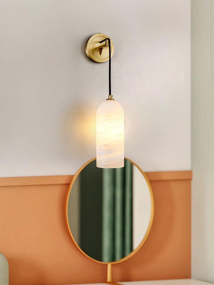 Wall Light With Gentle Glow Alabaster Brass Pendant