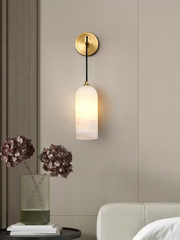 Wall Light With Gentle Glow Alabaster Brass Pendant