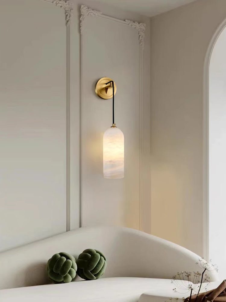 Gentle Glow Wall Light With Alabaster Brass Pendant