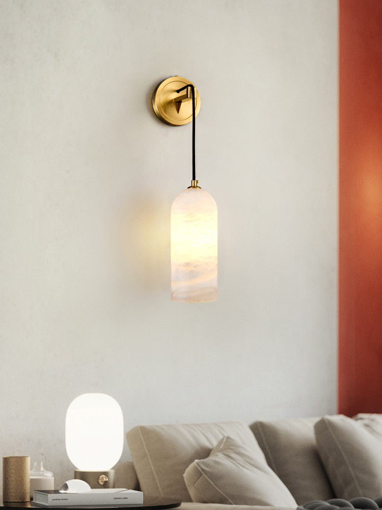 Wall Light With Gentle Glow Alabaster Brass Pendant