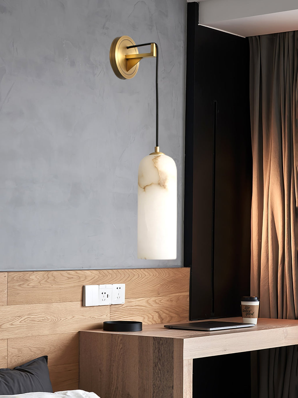 Wall Light With Gentle Glow Alabaster Brass Pendant