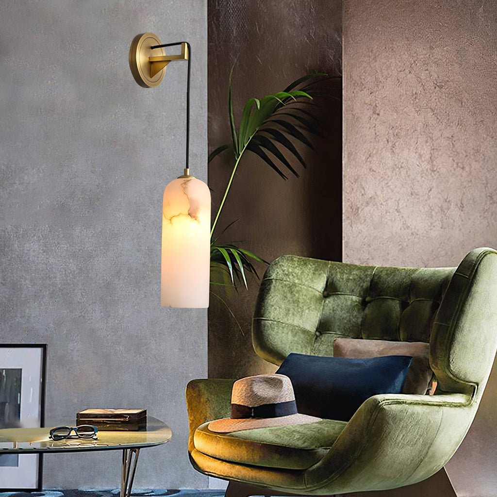 Wall Light With Gentle Glow Alabaster Brass Pendant