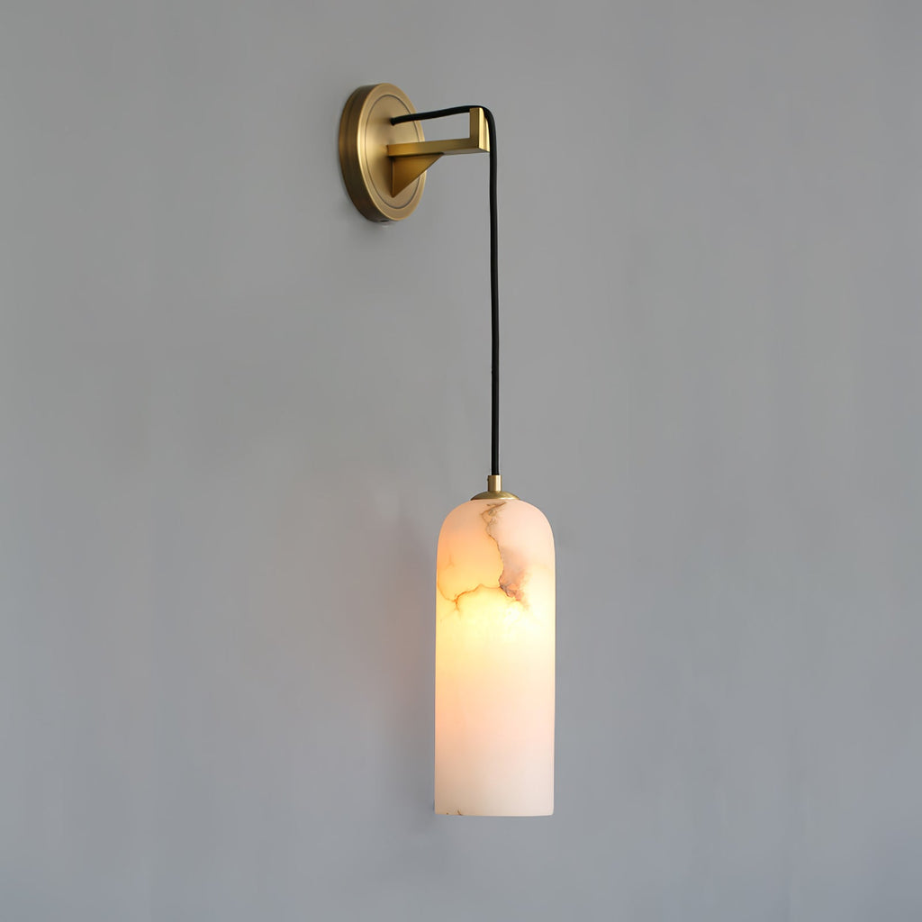 Wall Light With Gentle Glow Alabaster Brass Pendant